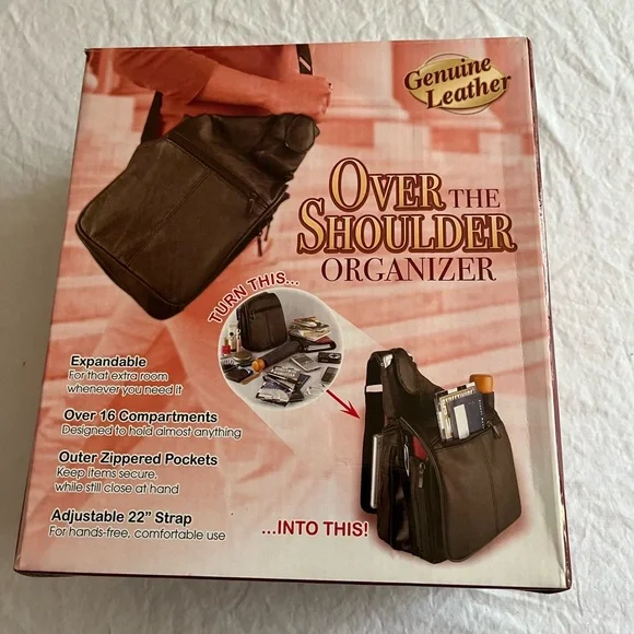 Buxton Black Leather Crossbody Unisex Over the Shoulder Organizer Bag NIB - Picture 4 of 7